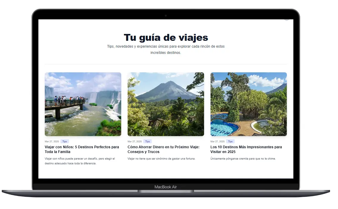 Vista del blog en el sitio web